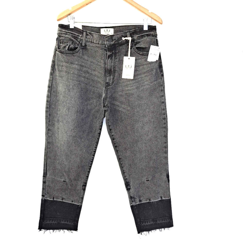 L.T.J Letters to Juliet Black High Rise Frayed Girlfriend Crop Ankle Jeans sz31